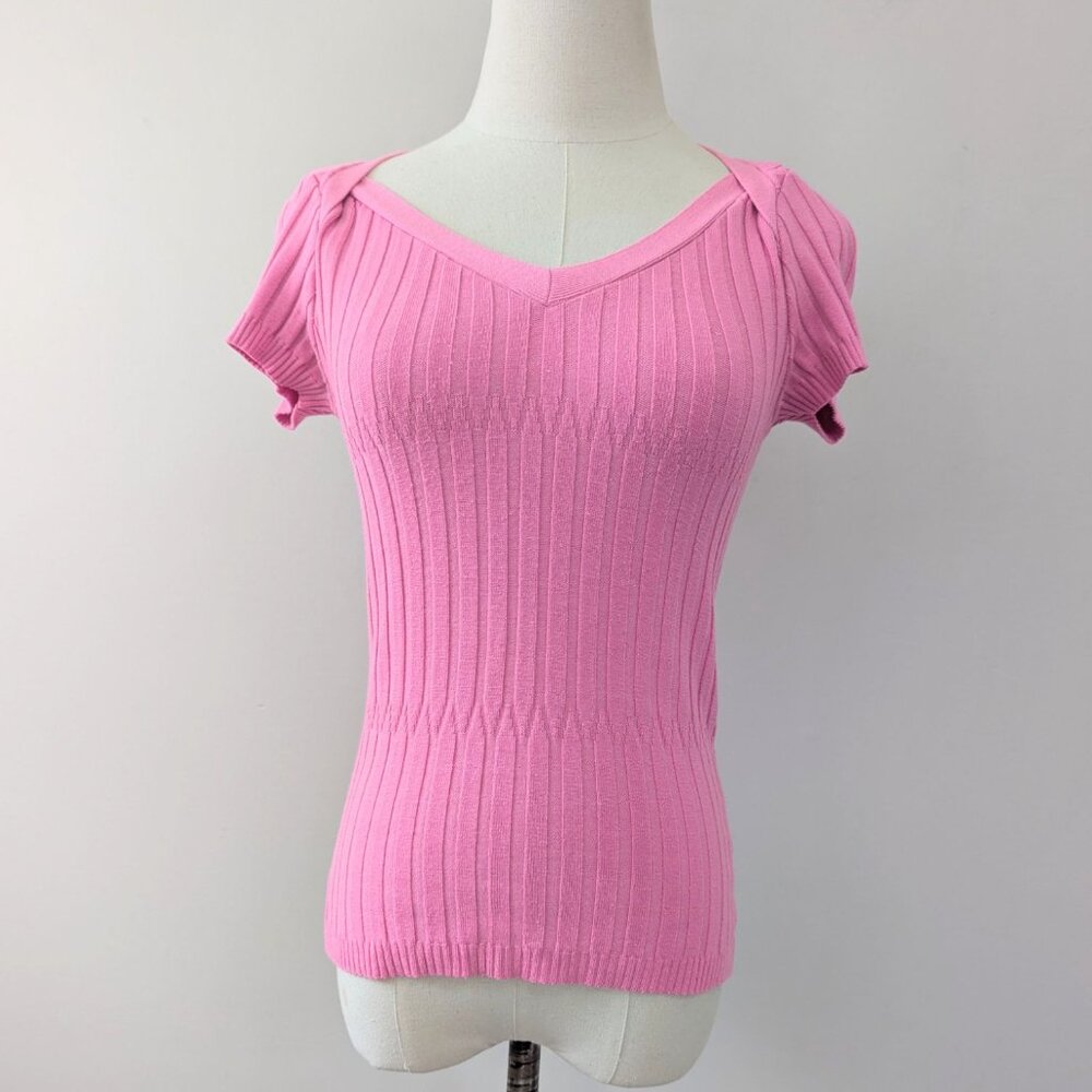 Vintage Rampage Y2K Ribbed Fitted Top Pink‎ Womens S Preppy